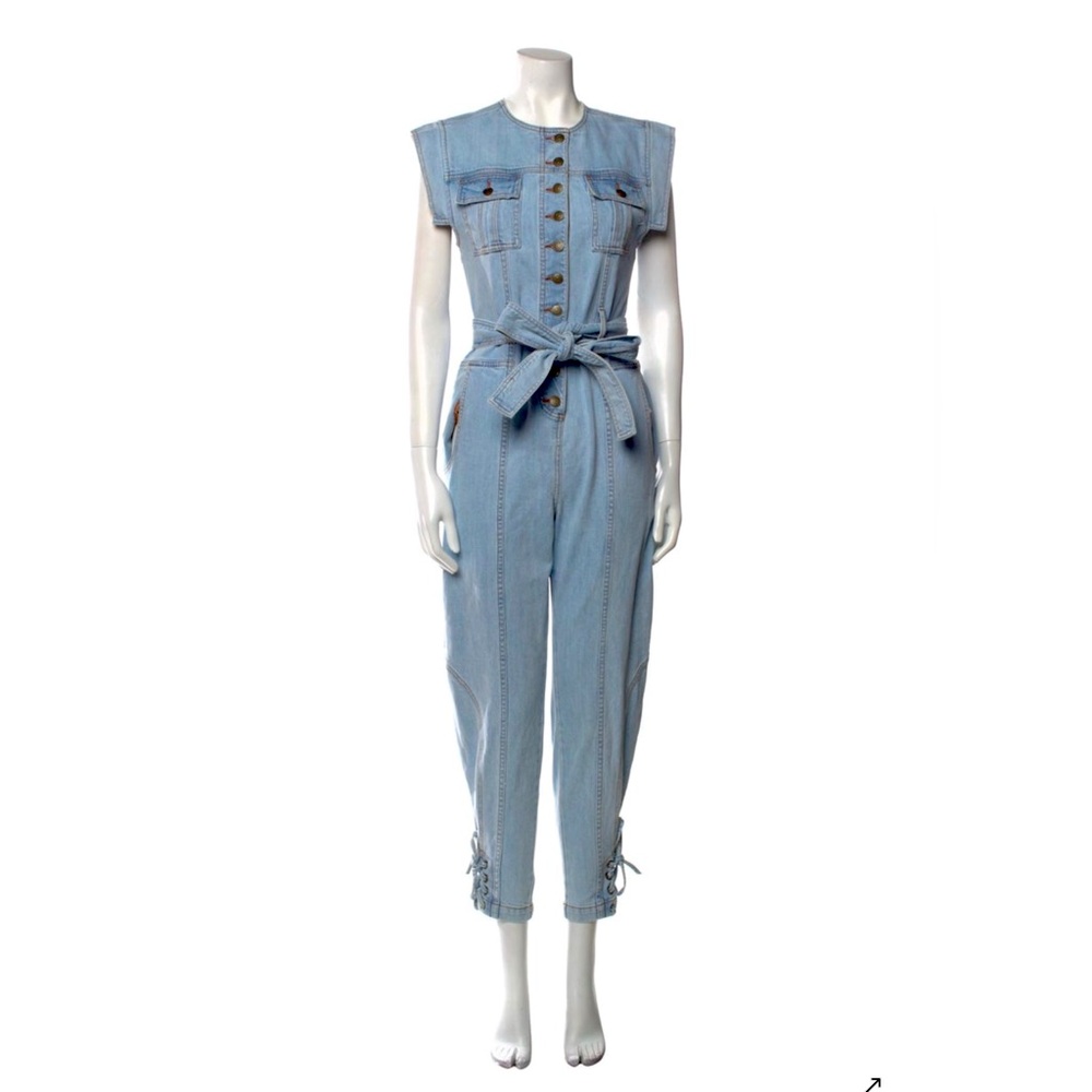 Ulla Johnson Crew Denim Jumpsuit with Belt.